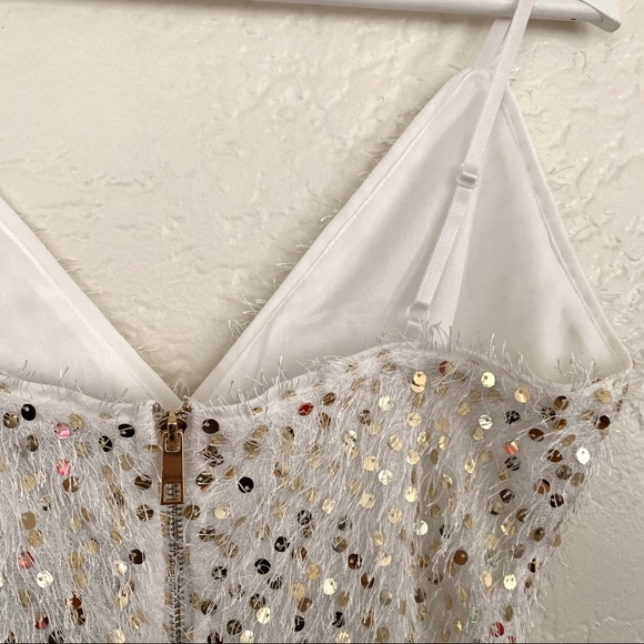 NWT White Gold Sequins Mini Party Dress - Picture 8 of 9